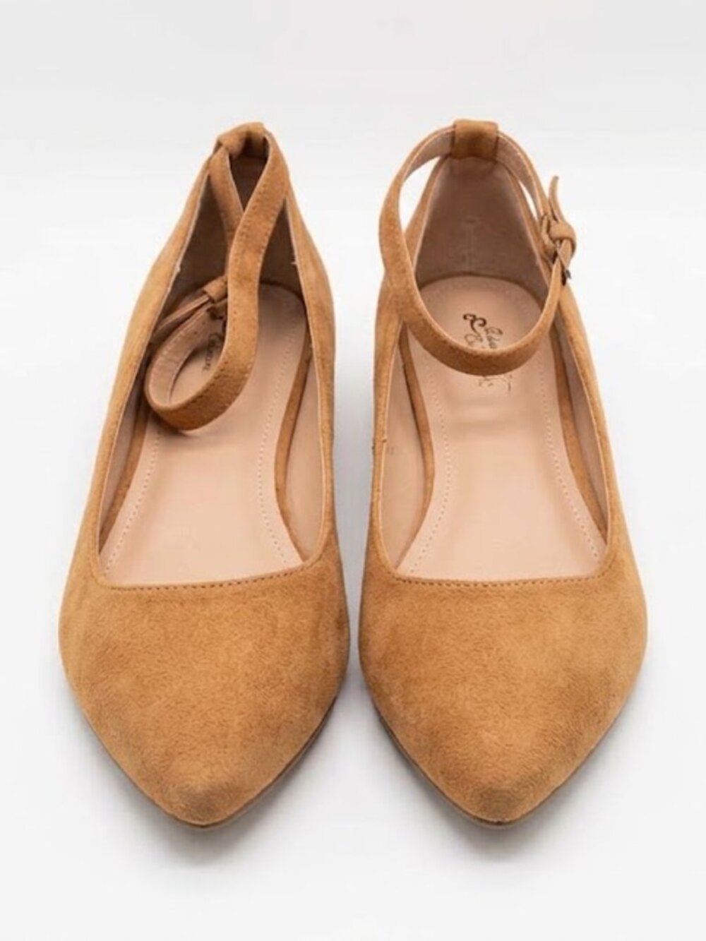NIB Ashley A Collection Tan Suede Pointed Toe Ankle Strap Flats 11